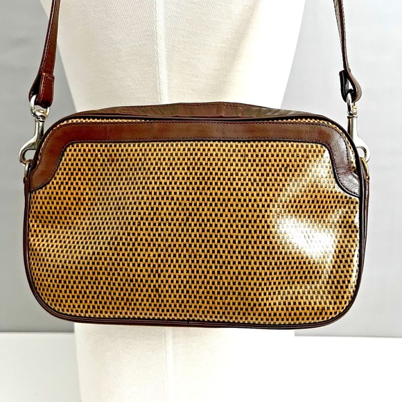Vintage LISETTE‎ Shoulder Bag Brown Woven Look Leather Vintage 80's - Picture 1 of 10